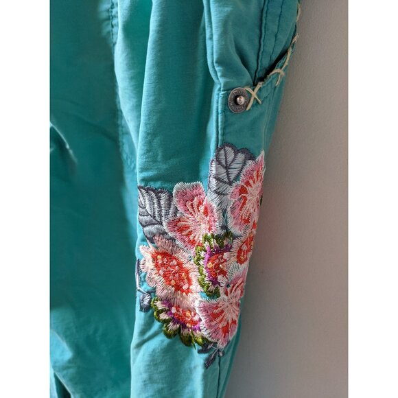 Green Embroidery Boho Crop Pants Embellished Large - Picture 3 of 11